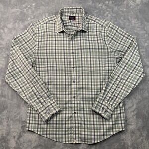 Untuckit Button Up Shirt Men's Medium White Blue Green Check Long Sleeve Casual